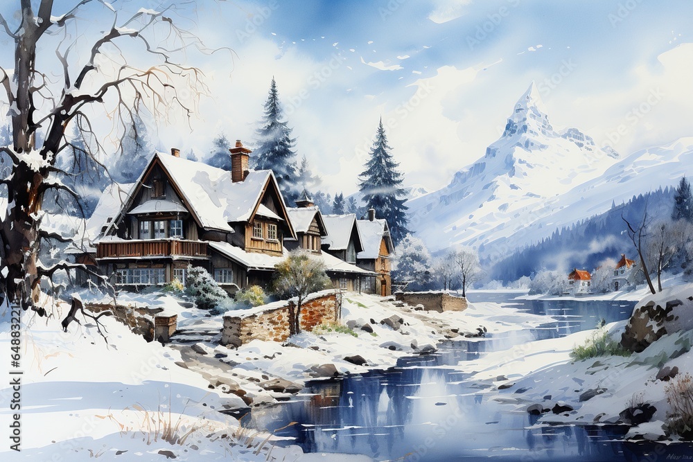 Fototapeta premium mountain village in winter