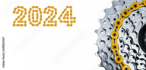 bicycle chain on MTB cassette with 2024 Happy New Year