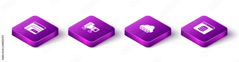 Set Isometric Software, Computer monitor screen, Web development and Server, Data, Hosting icon. Vector Set Isometric Software, Computer monitor screen, Web development and Server, Data, Hosting icon. Vector