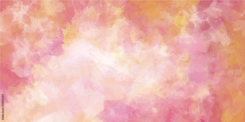 Fantasy light red, pink and yellow shades watercolor background. Colorful bright ink orange, pink and yellow shades grunge watercolor background.