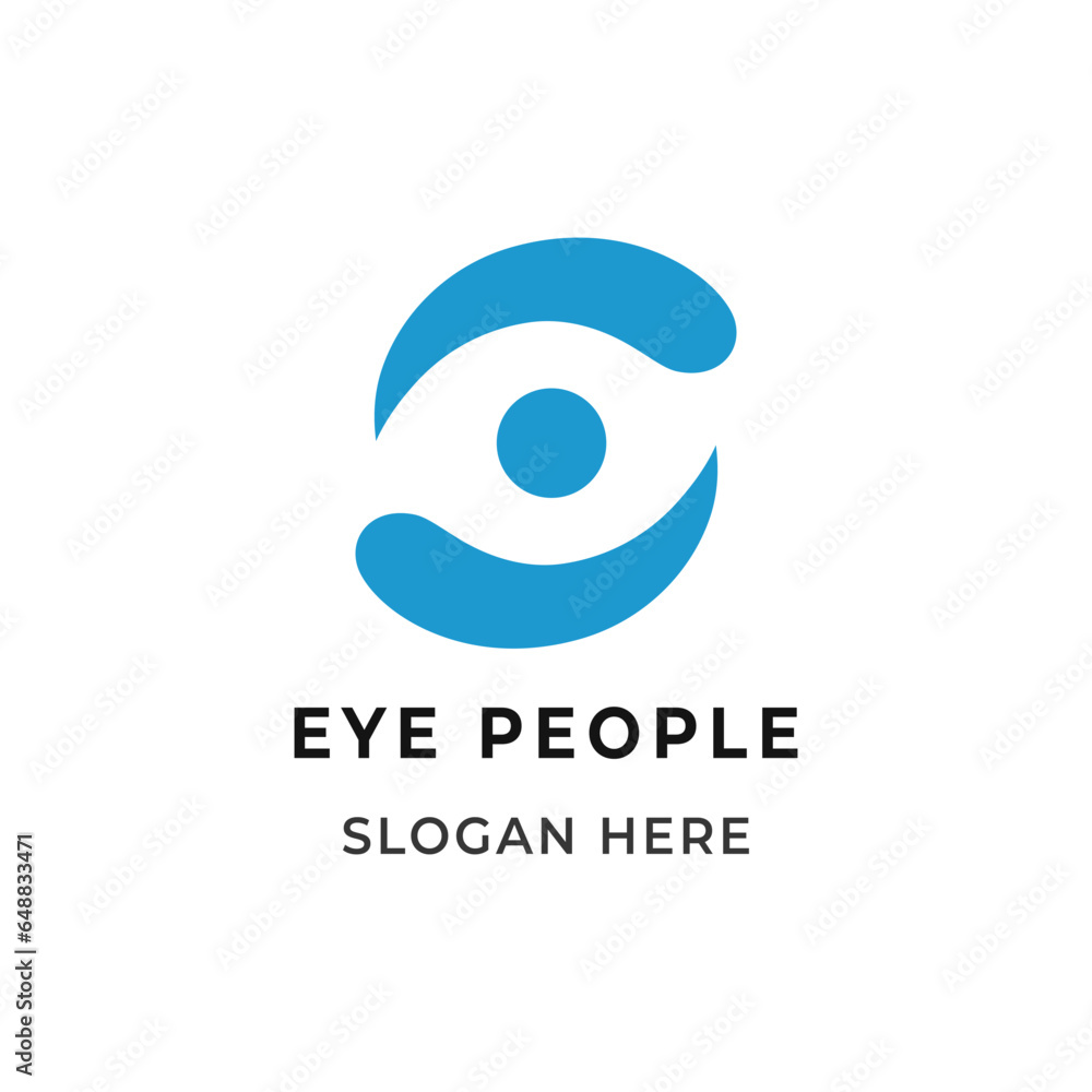 Naklejka premium EYE AND TWO PEOPLE LOGO CONCEPT. EYE CARE LOGO VECTOR ILLUSTRATION ISOLATED ON WHITE BACKGROUND