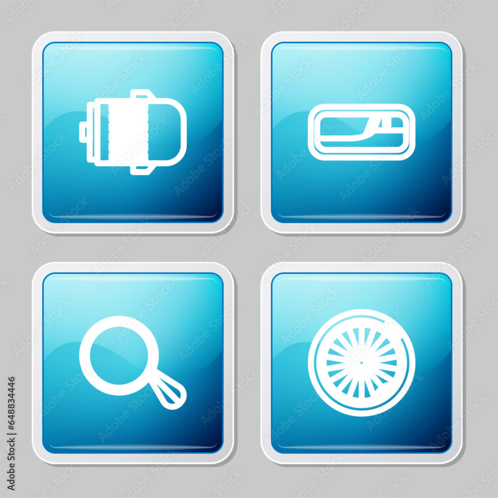 Set line Electric engine, Car door handle, mirror and wheel icon. Vector Set line Electric engine, Car door handle, mirror and wheel icon. Vector