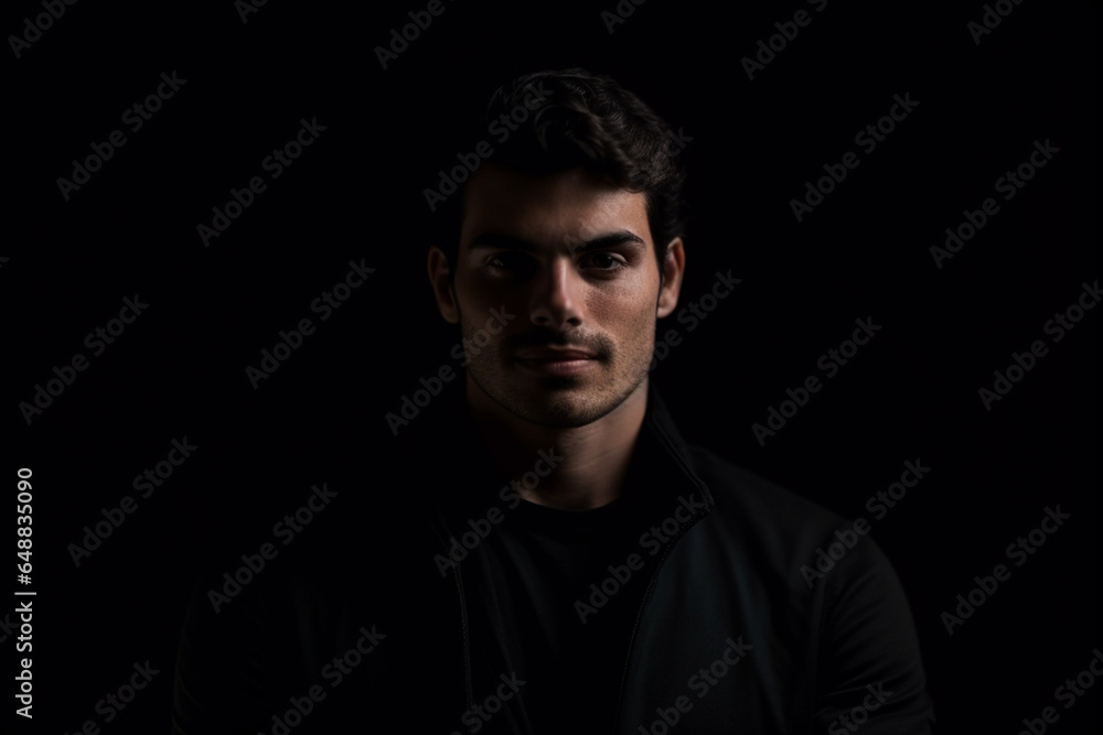 Young man portrait in high contrast dark background