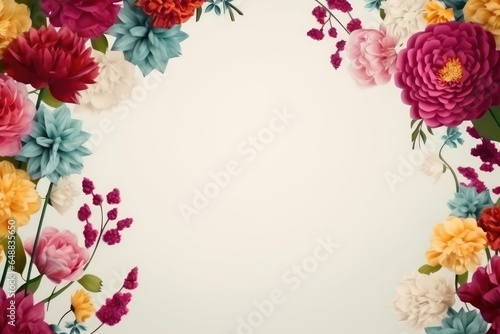 Beautiful spring flowers floral border frame with copy space for text, AI generated