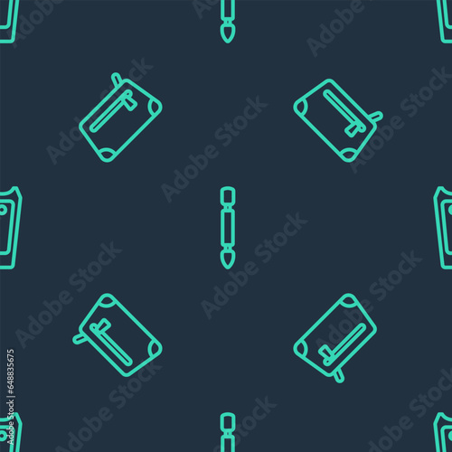 Set line Cuticle pusher, Cosmetic bag and Nail cutter on seamless pattern. Vector