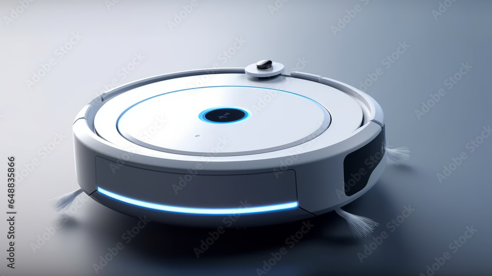 photograph of Autonomous smart robot vacuum cleaner isolated .