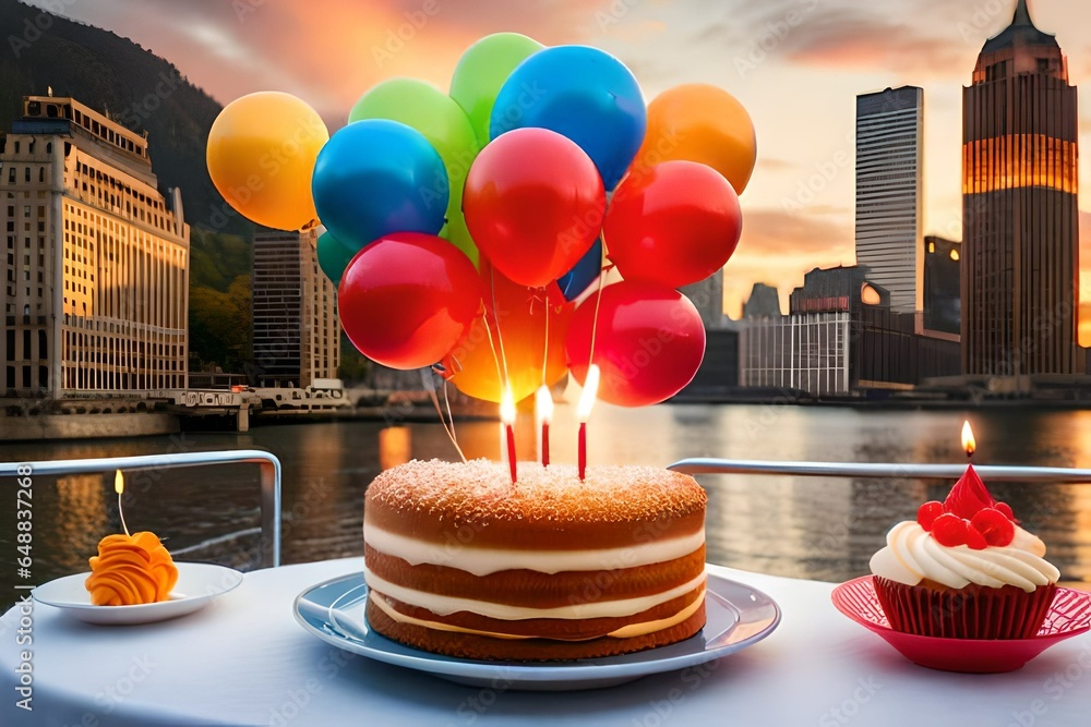 birthday cake with candles and balloons,birthday party balloons ...