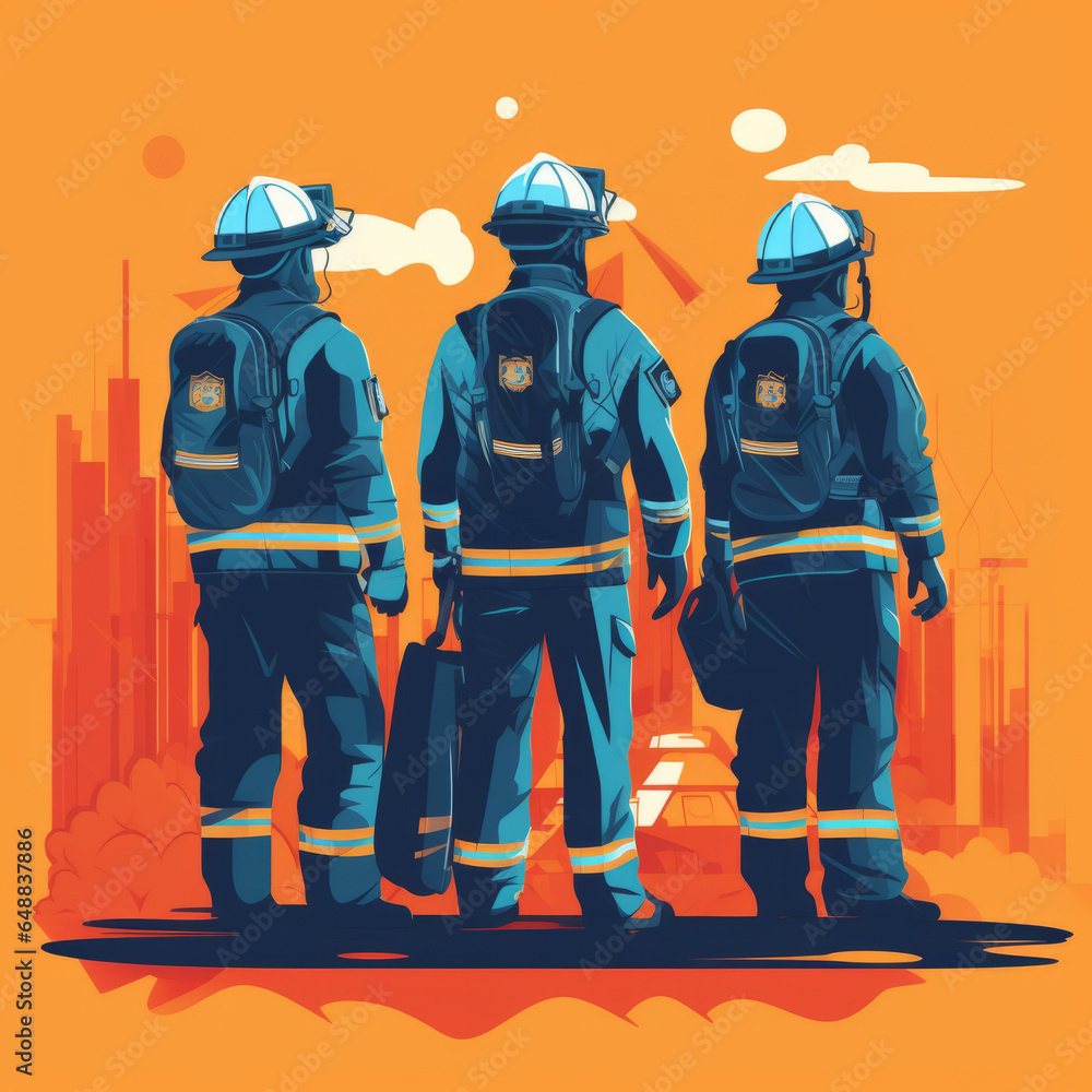 vector illustration, flat design, flat illustration, firefighters for rescue people, orange white blue generative ai vector illustration, flat design, flat illustration, firefighters for rescue people, orange white blue generative ai