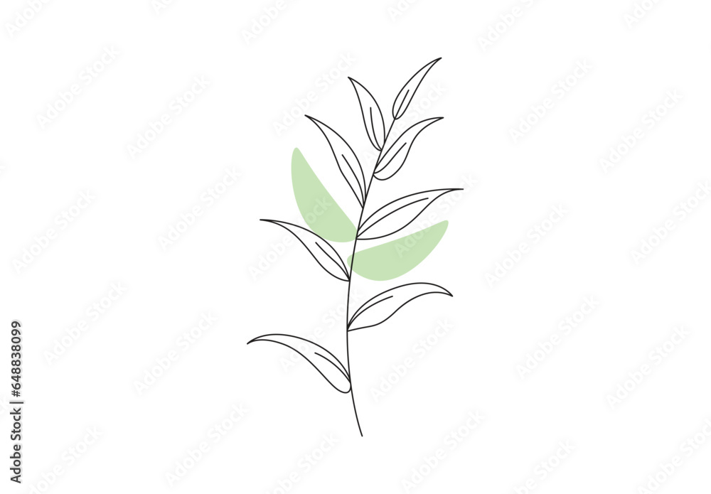 Beautiful plant leaf minimal line art vector illustration. Premium vector.