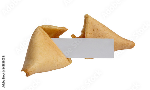 cloes up of Chinese fortune cookies. Cookies with empty blank inside for prediction words. Isolated on transparent background
