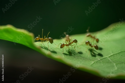 several ants on a green leaf © imur