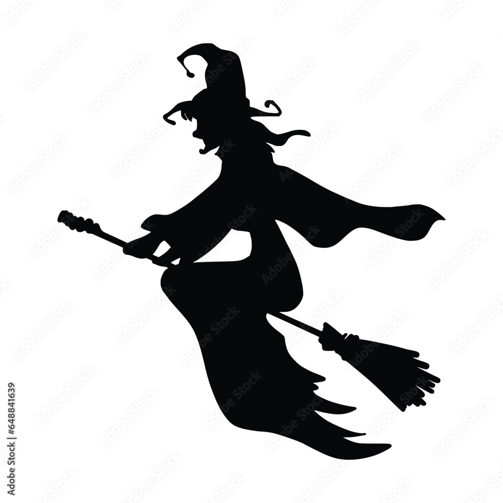 Mythical characters for Halloween. Magic female in witch hat. Terrifying sticker. Vector illustration outline of scary personage.