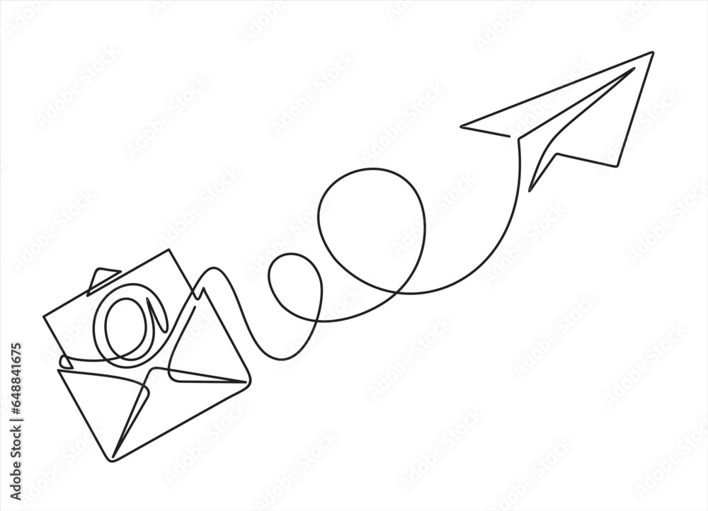 Mail Main Line Drawing continuous one line drawing of Email message post letter send ...