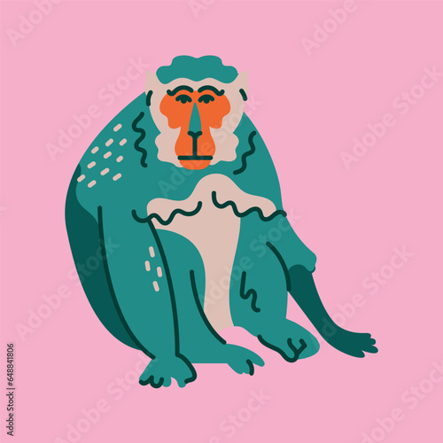 Hand drawn macaque color concept. Children's character.