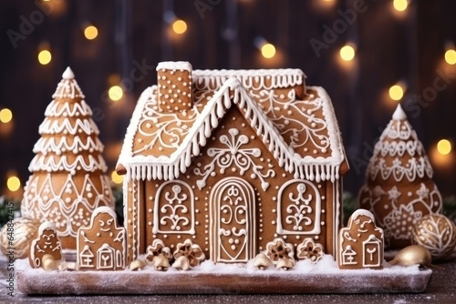 Beautiful festive christmas gingerbread made by hand with decoration elements.