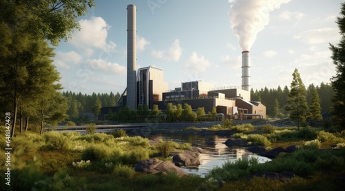 Biomass power plant utilizing organic waste to produce energy. photo