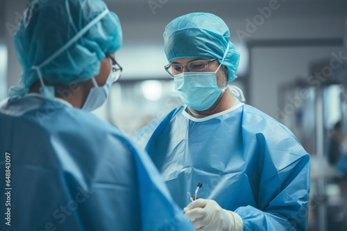Shot of two happy surgeons talking in an operating room