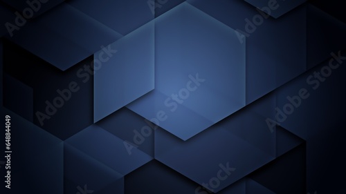 Illustration of a dark blue background with interlaced geometric shapes with effects photo