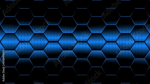 Illustration of dark blue glowing background with hexagon mosaic