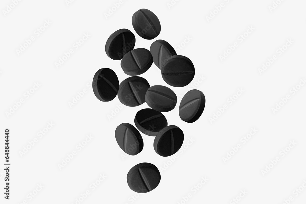 Black flying capsules, pills and tablets. On a light background. Black flying capsules, pills and tablets. On a light background.