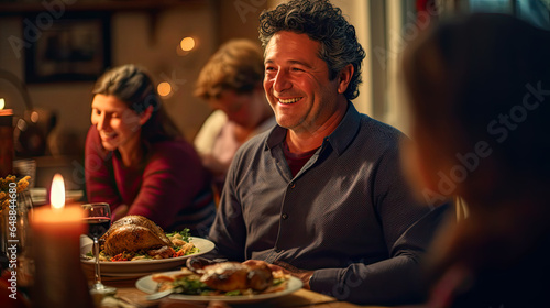 Portrait of a Happy Man at Thanksgiving Dinner with His Family