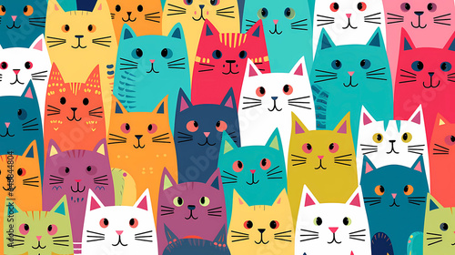 Hand drawn cartoon cat illustration background pattern 