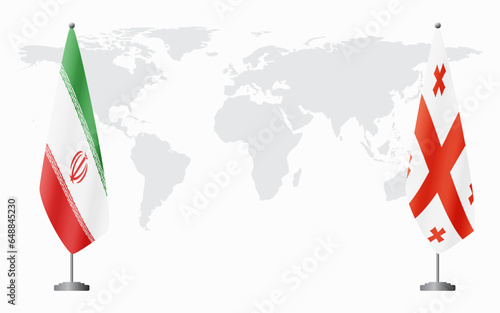 Iran and Georgia flags for official meeting