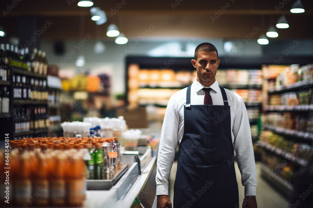 Retail clerk working in a supermarket Retail clerk working in a supermarket