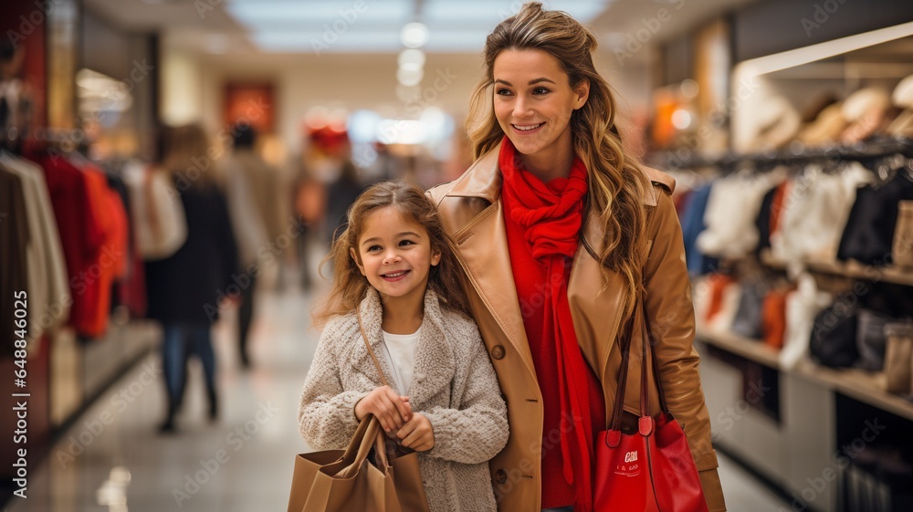 shopping with a mother and a daughter,.