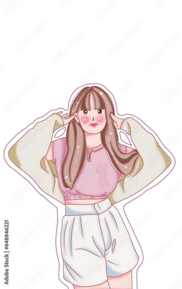 minimalist cartoon drawing Cute, cute women. minimalist cartoon drawing Cute, cute women.