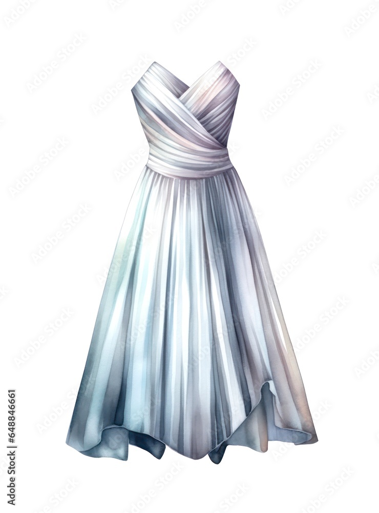 Gray female dress isolated on white background in watercolor style. Gray female dress isolated on white background in watercolor style.