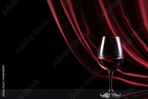 A glass of red wine and a silk curtain on a black background photo