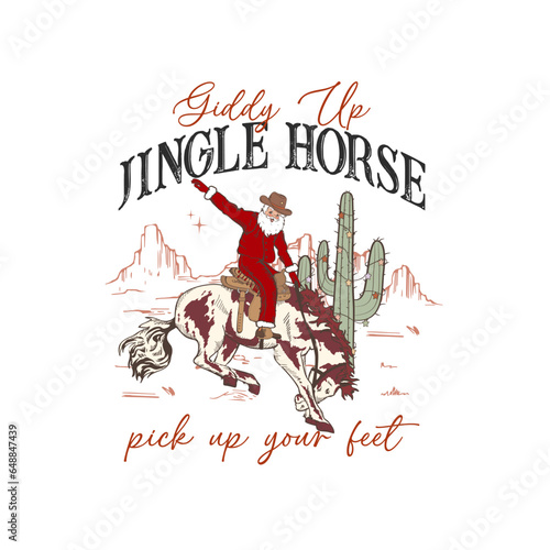 Billede på lærred Giddy Up Jingle Horse Pick Up Your Feet. western christmas vector