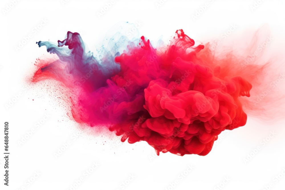 Red colorful powder explosion on white background