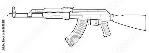 Vector illustration of AK47 assault carbine with wooden stock. Left side. photo
