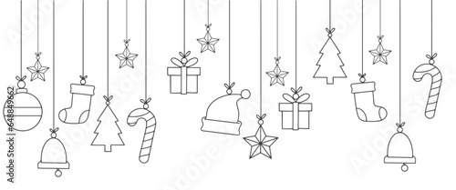 set of christmas decoration line art vector illustration, christmas background element design