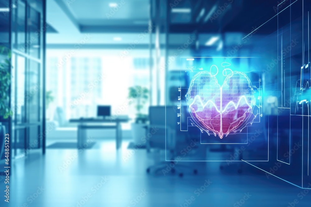 Glowing cardiovascular medical hud screen on blurry background Glowing cardiovascular medical hud screen on blurry background