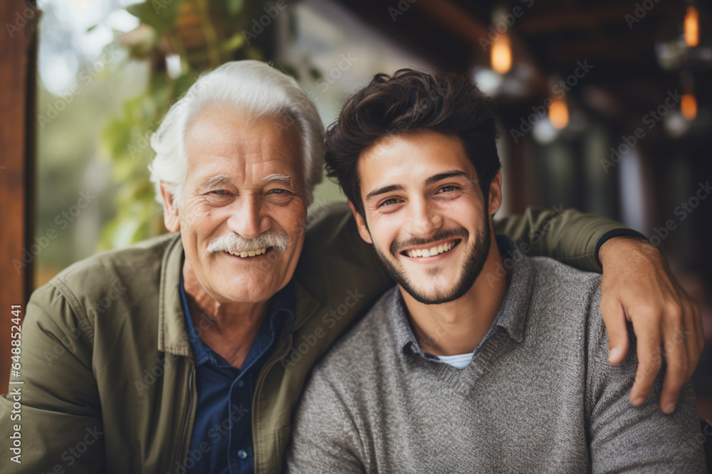 Portrait of an elderly father and adult son Father's Day Portrait of an elderly father and adult son Father's Day