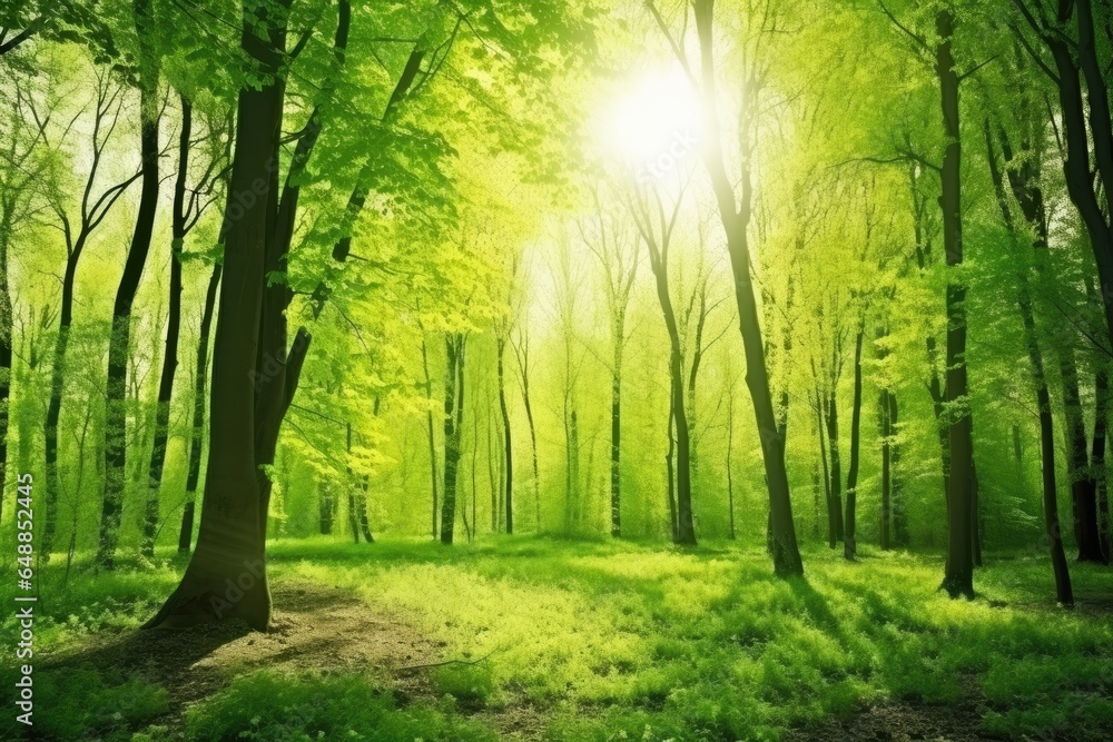 Fototapeta premium Sunlight in the green forest, summer time