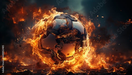 a fiery soccer ball burning with flames photo