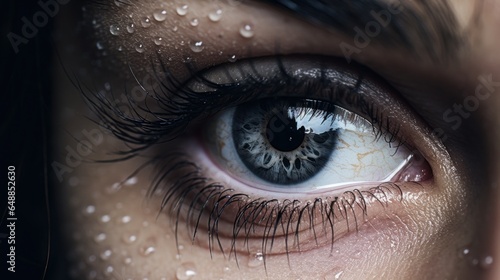 closeup of dry eye with water drops photo