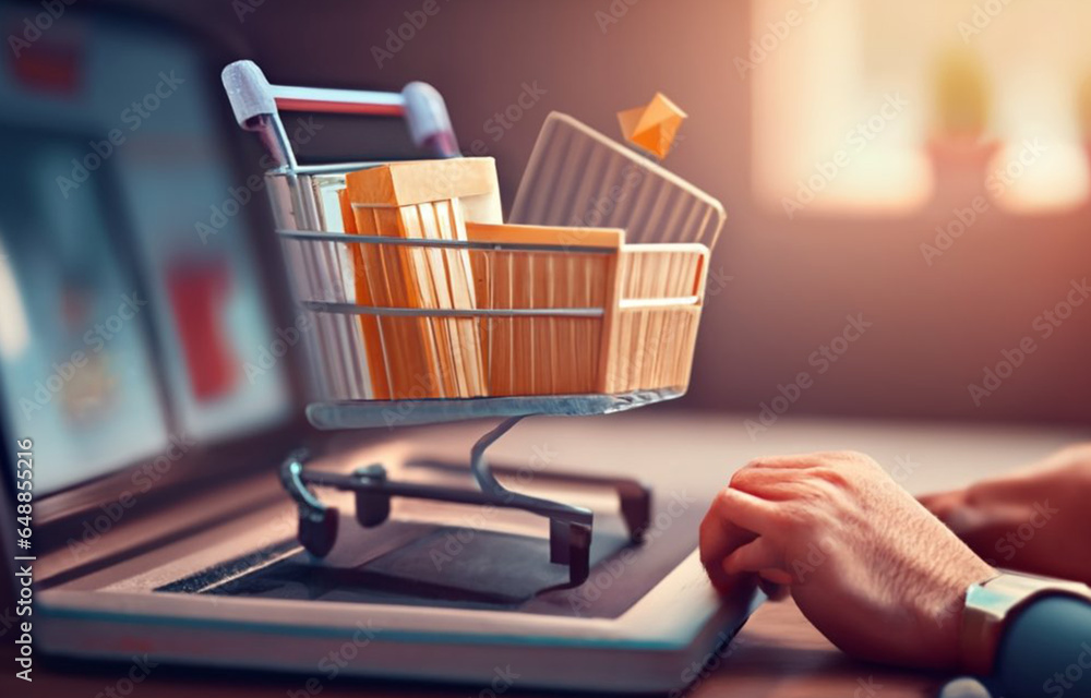 Online shopping cart concept, photo, poster, 3d render AI images