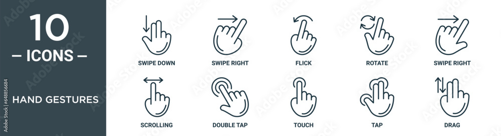 hand gestures outline icon set includes thin line swipe down, swipe ...