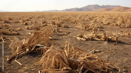 Dried corn field during natural disaster - drought  photo