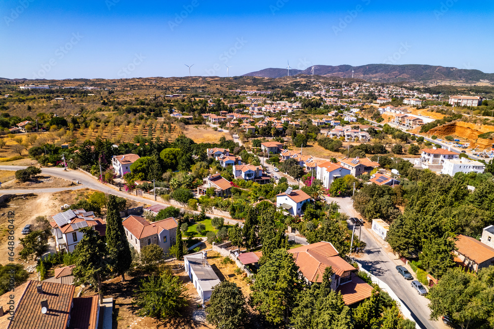 Old Datca District (Eski Datca) in Mugla, Turkey. Beautiful aerial view of Old Datca. Drone shot.