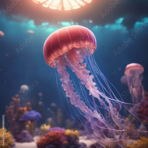 Beautiful jellyfish swimming in Underocean. Life underwater, generative ai