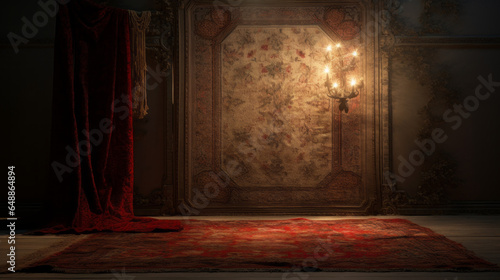 A concealed  secret door hidden behind a meticulously designed tapestry