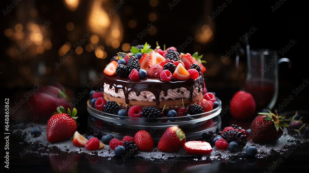 Gorgeous cake decorated with fruit and pastry creams
