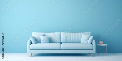 modern minimalistic living room  soft blue sofa on blue background room  generative AI