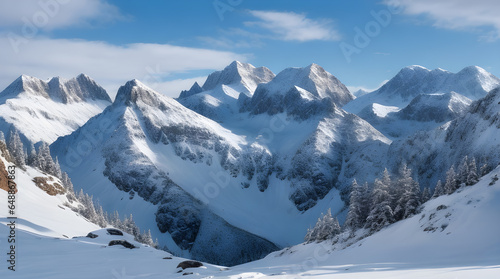 Awe-Inspiring Vista, Majestic Snow-Covered Mountain Range in All Its Rugged Splendor, a Nature's Masterpiece of Tranquility and Grandeur © Digital Art 420